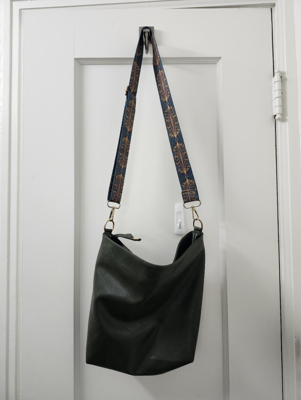 Classic Olive Green Shoulder Hobo Bag with Decorative Strap